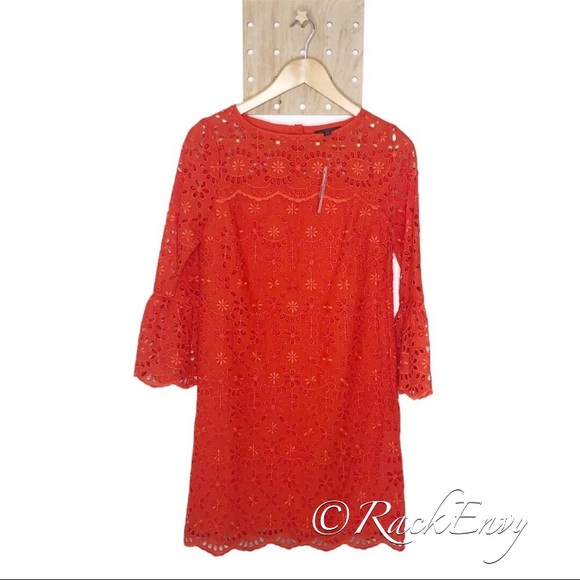 J.CREW BELL SLEEVE EYELET DRESS BRILLIANT SUNSET - Picture 10 of 12